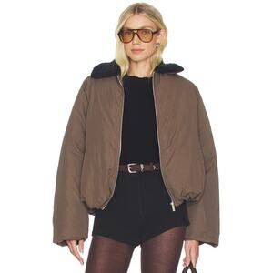 We Wore What Fur Collar Balloon Jacket Moss/Black Size L NWT REVOLVE Streetstyle